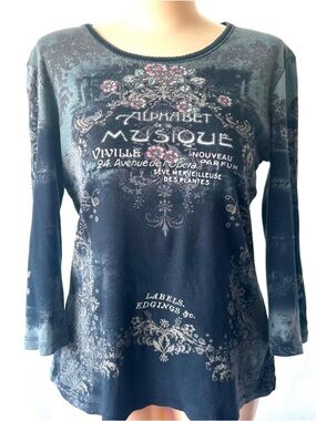 Vintage Skinny Minnie Y2K Top Sz L Graphic Tee Grunge Dark Floral Whimsigoth